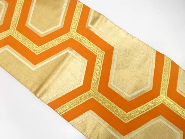 JAPANESE KIMONO / ANTIQUE FUKURO OBI / SILK / WOVEN BISHAMON KIKKO PATTERN